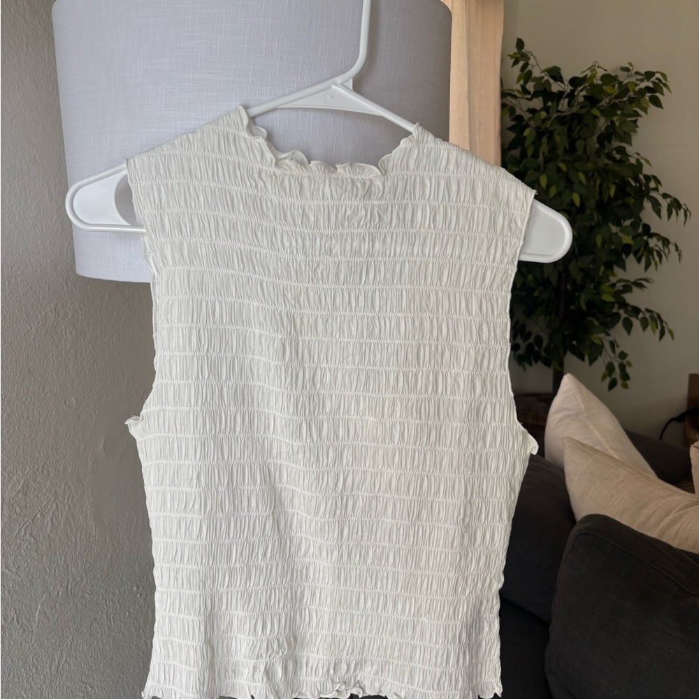 Reformation White Textured Sleeveless Blouse